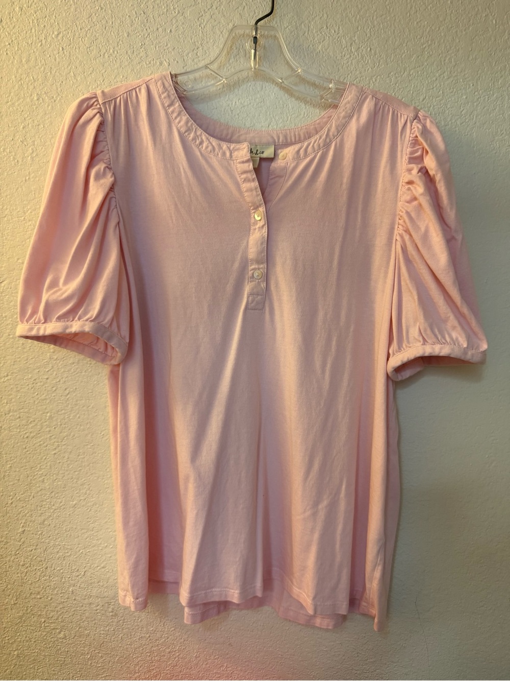 Style & Co. Puff Sleeve Henley Top - Pale Pink